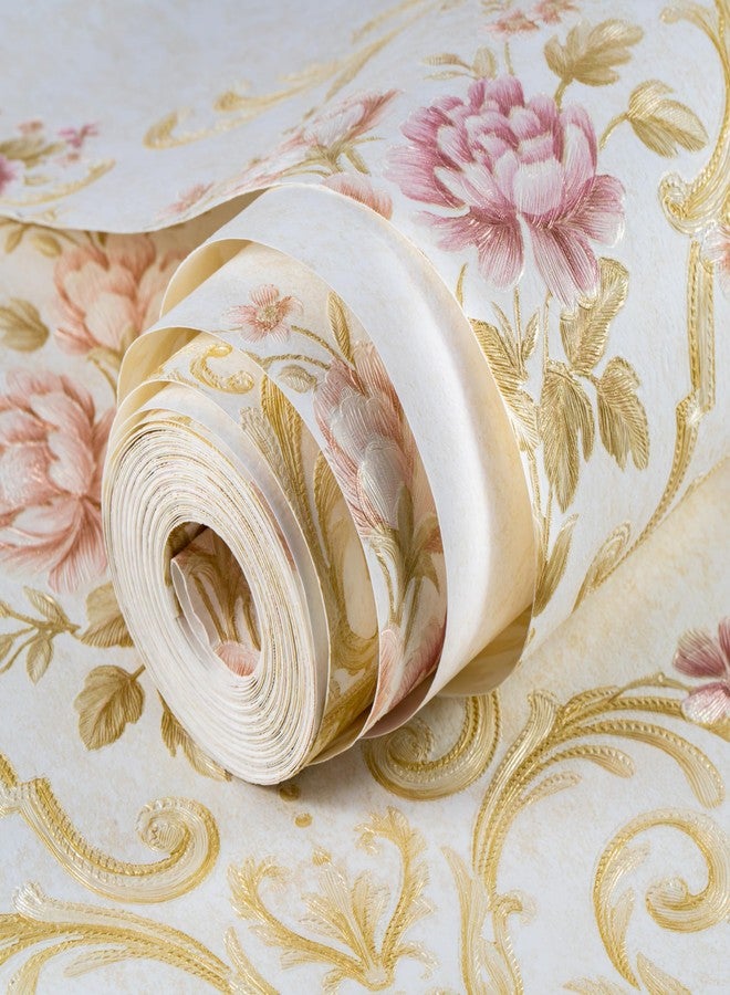 وولبين ورق جدران وولبين غير منسوج وغير لاصق (53 × 950 سم) (كريمي) | تصميم دمشقي زهري مع ملمس ولون كريمي خفيف | غطاء جداري مزخرف للديكور الداخلي للمنزل (54.18 قدم مربع) - Image 1